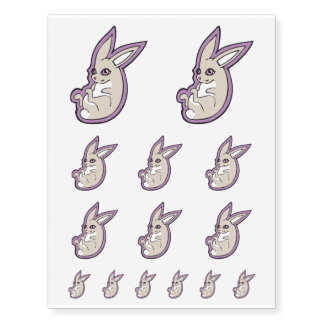 Happy Lavender Rabbit Pink Eyes Ink Drawing Design Temporary Tattoos