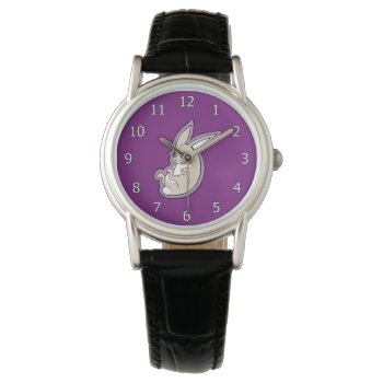 Happy Lavender Rabbit Pink Eyes Ink Drawing Design Watch by AliciaMarieArt at Zazzle