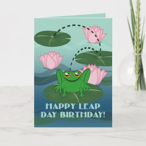 Happy Leap Day Birthday Leaping Frog on Lily Pad Card