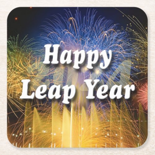 Happy Leap Year 2024 Square Paper Coaster