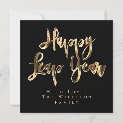 Happy Leap Year Elegant Black and Gold Script Holiday Card