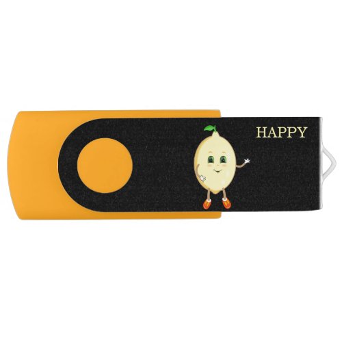 Happy lemon cartoon on black flash drive