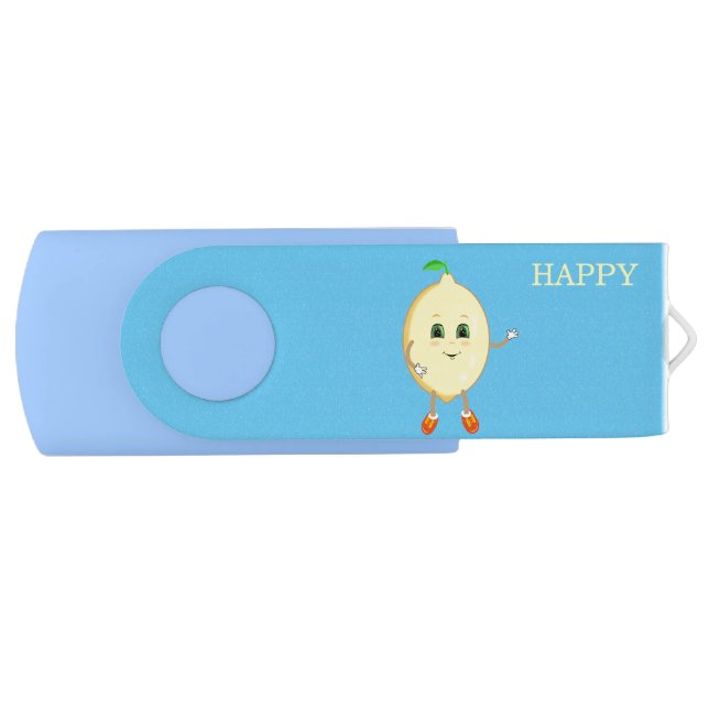 Happy lemon cartoon on light blue flash drive (Front)