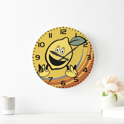 Happy Lemon Face Large Clock