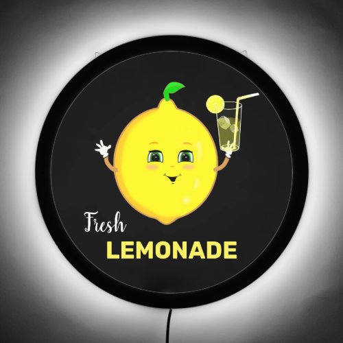 Happy Lemon with Fresh Lemonade Glass on Black LED Sign