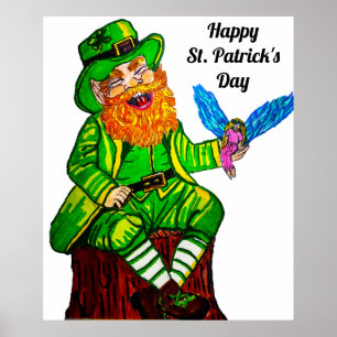 HAPPY LEPRECHAUN AND FAIRY FRIEND  POSTER