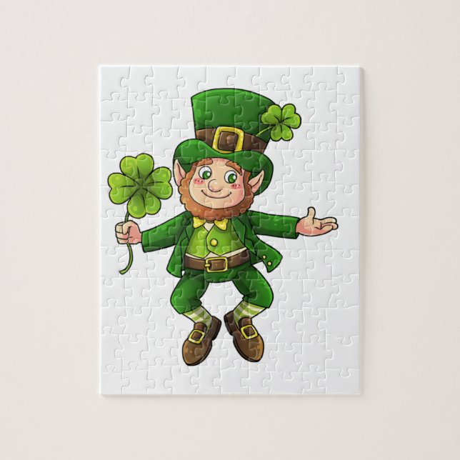 Happy Leprechaun and Shamrock Jigsaw Puzzle (Vertical)
