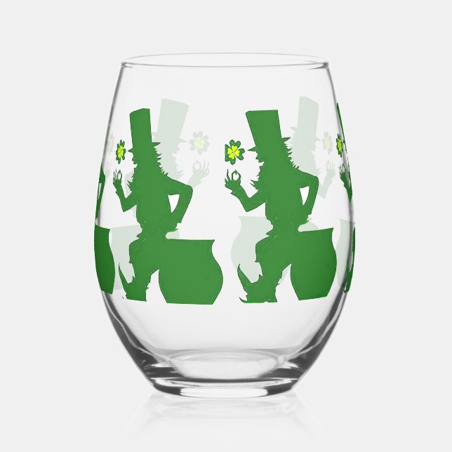 HAPPY LEPRECHAUN  STEMLESS WINE  GLASS (Left)