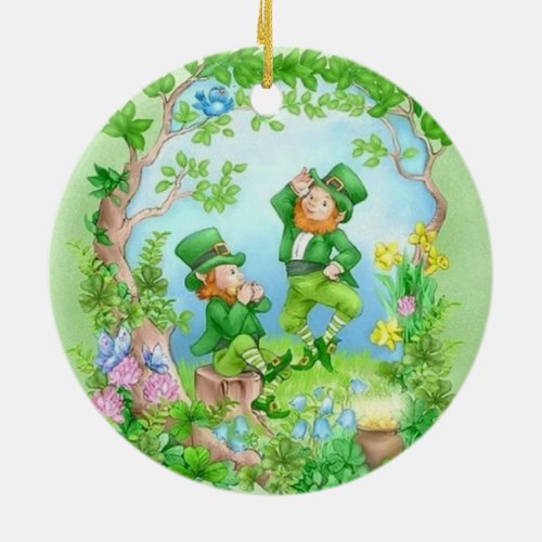 Happy Leprechauns Ceramic Ornament