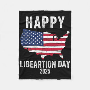 Happy Liberation Day 2025 President Trump Funny Po Fleece Blanket