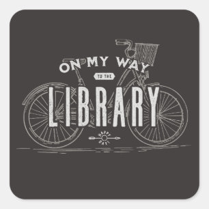 Happy Librarian On My Way Library Square Sticker