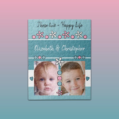 Happy life flowers hearts photos pink and blue jigsaw puzzle