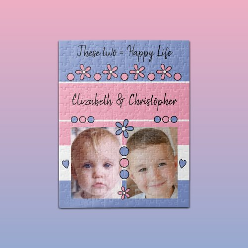 Happy life flowers hearts photos pink and purple jigsaw puzzle