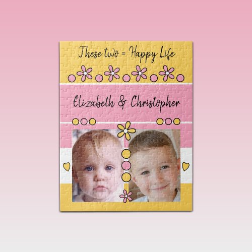 Happy life flowers hearts photos pink and yellow jigsaw puzzle