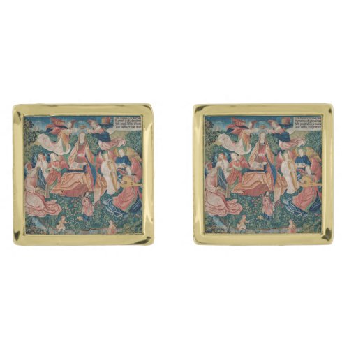 Happy Life in Paradise Garden Medieval Tapestry Cufflinks