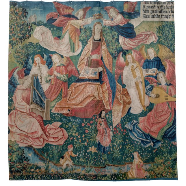 Happy Life in Paradise Garden Medieval Tapestry Shower Curtain (Front)