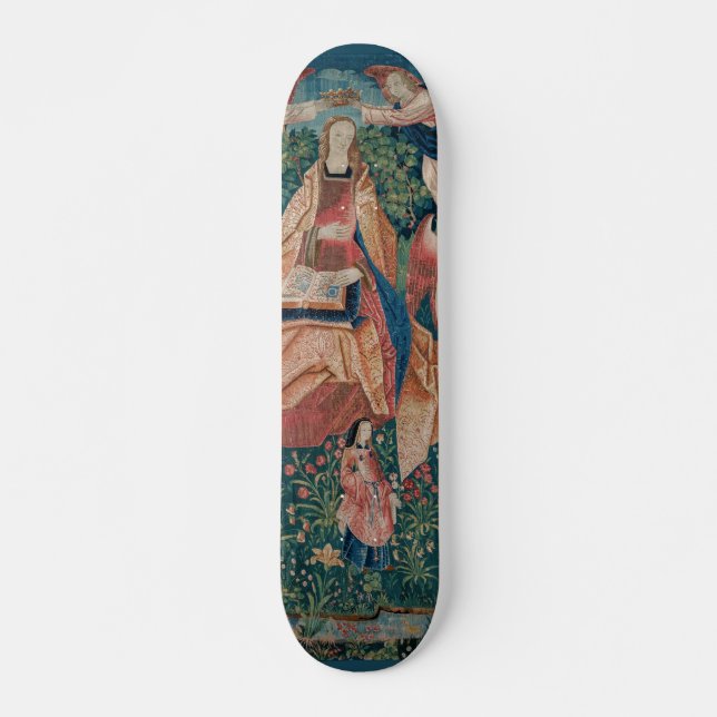Happy Life in Paradise Garden Medieval Tapestry Skateboard (Front)