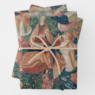 Happy Life in Paradise Garden Medieval Tapestry Wrapping Paper Sheets