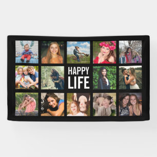 Happy Life Photo Collage Black Custom Banner