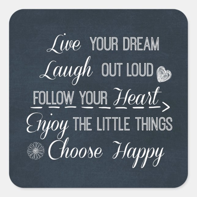 Happy Life Rules Quotes Affirmations Square Sticker (Front)