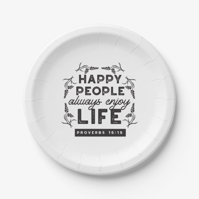 Happy Life with Faith – Proverbs 15:15 Art Paper Plates (Front)