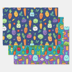 Happy Lil' Veggie Characters Wrapping Paper