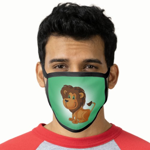 Happy lion cartoon on green face mask