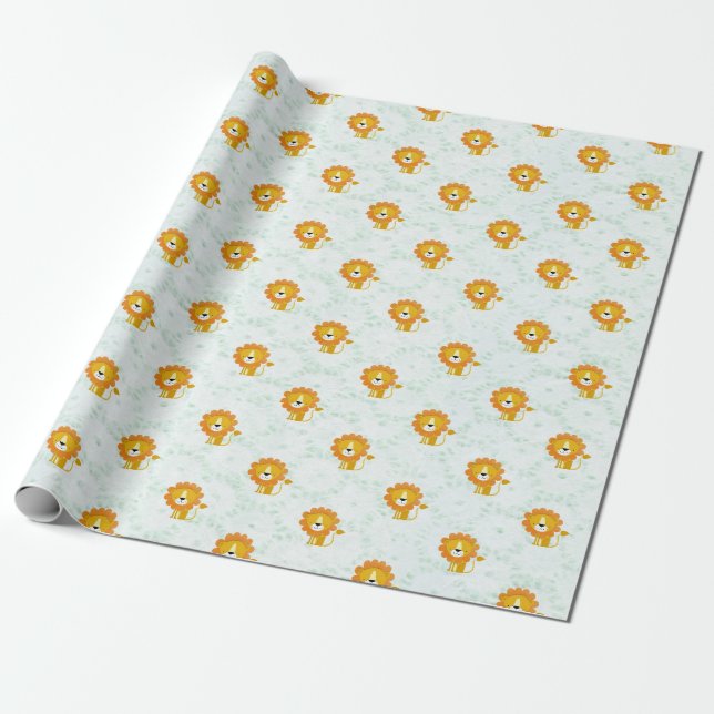 Happy Lion Pattern Cute Modern Wrapping Paper (Unrolled)