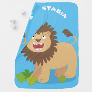 Happy lion roaring cartoon illustration baby blanket