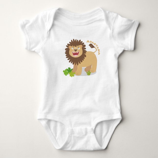 Happy lion roaring cartoon illustration baby bodysuit (Front)
