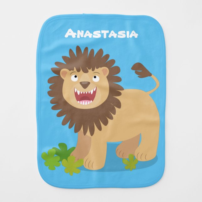 Happy lion roaring cartoon illustration baby burp cloth (Front)