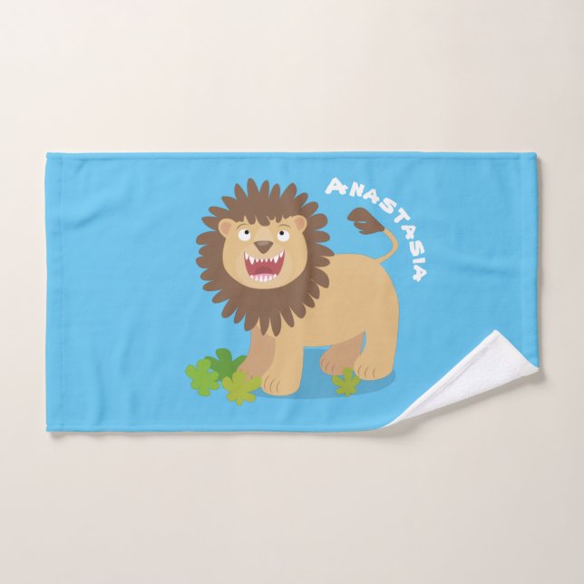 Happy lion roaring cartoon illustration bath towel set (Hand Towel)