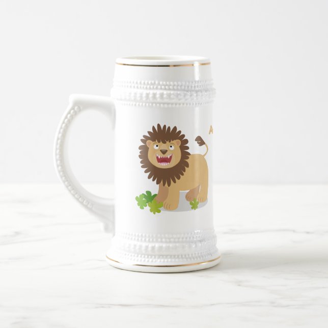Happy lion roaring cartoon illustration beer stein (Left)
