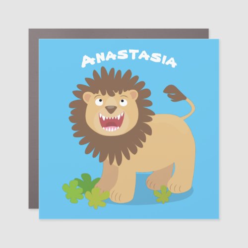 Happy lion roaring cartoon illustration car magnet