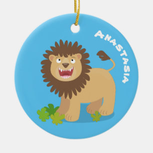 Happy lion roaring cartoon illustration ceramic ornament