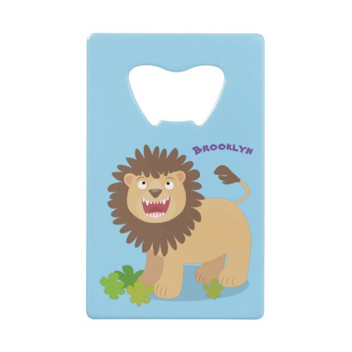 Happy lion roaring cartoon illustration credit card bottle opener