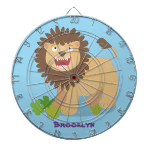 Happy lion roaring cartoon illustration dart board