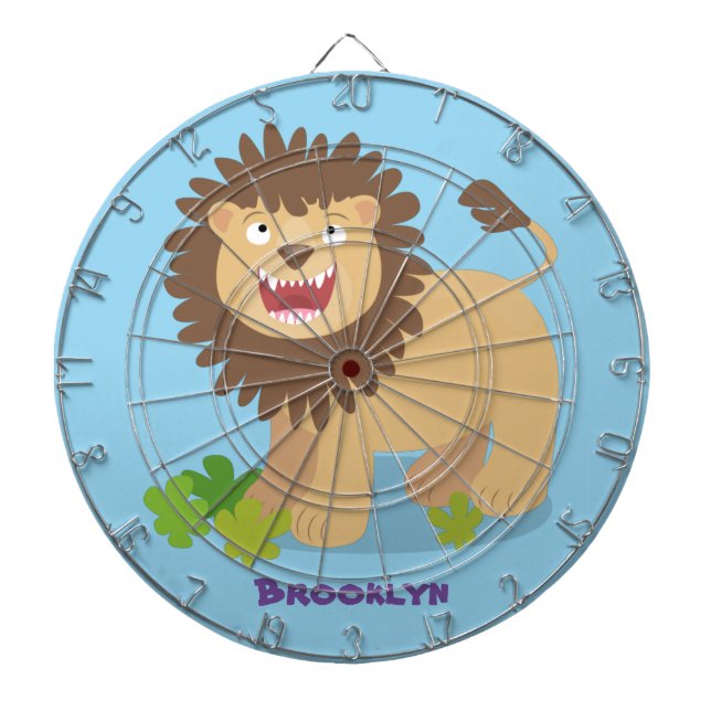 Happy lion roaring cartoon illustration dart board (Front)