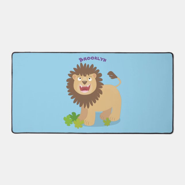 Happy lion roaring cartoon illustration desk mat (Front)