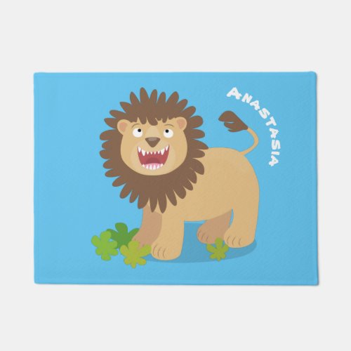 Happy lion roaring cartoon illustration doormat