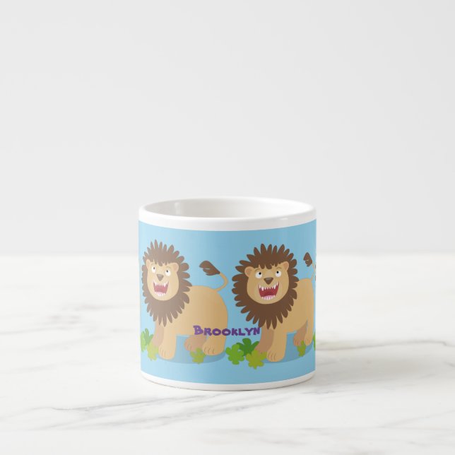 Happy lion roaring cartoon illustration espresso cup (Front)