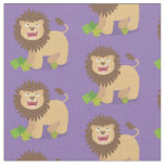 Happy lion roaring cartoon illustration fabric