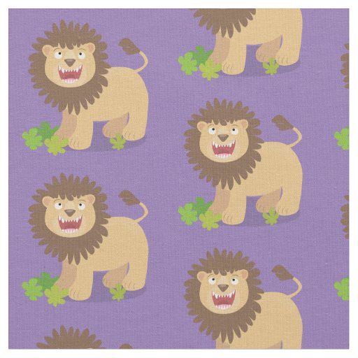 Happy lion roaring cartoon illustration fabric