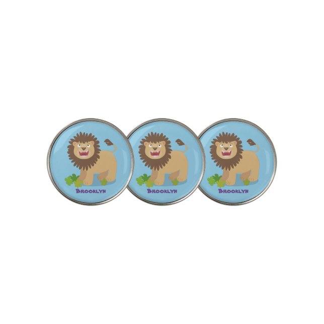 Happy lion roaring cartoon illustration golf ball marker (3 Up)