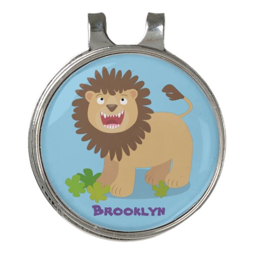 Happy lion roaring cartoon illustration golf hat clip