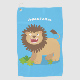 Happy lion roaring cartoon illustration golf towel