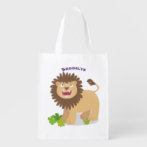 Happy lion roaring cartoon illustration grocery bag