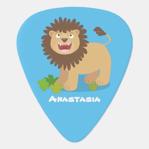 Happy lion roaring cartoon illustration guitar pick