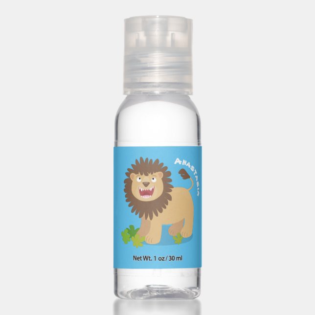 Happy lion roaring cartoon illustration hand sanitizer (Front)