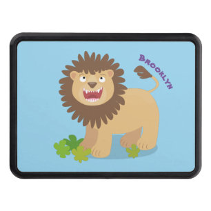 Happy lion roaring cartoon illustration hitch cover